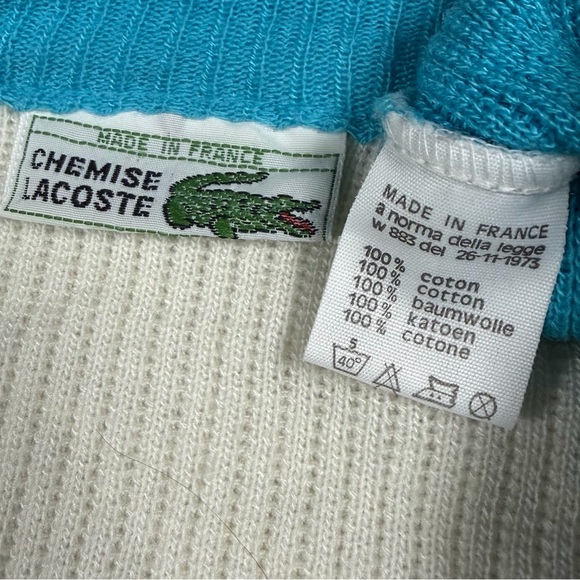 LACOSTE Vintage 70’s 80’s Teal Blue White V-Neck Button Cardigan Sweater L XL - Picture 7 of 9